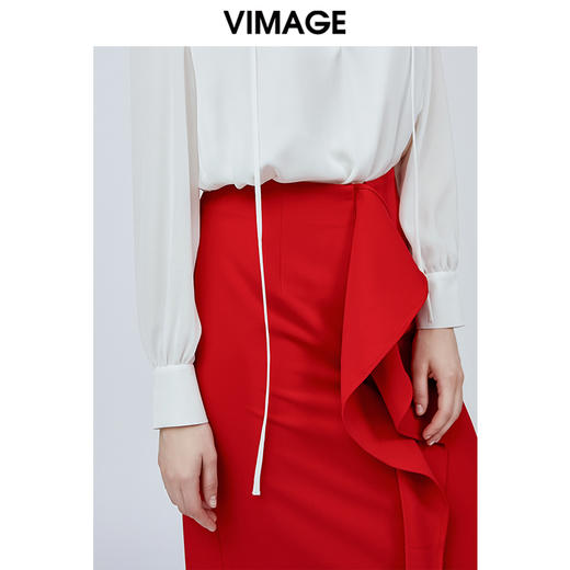 vimage纬漫纪夏季日式工装裙时尚百搭红色半身裙女高腰V1106705 商品图2