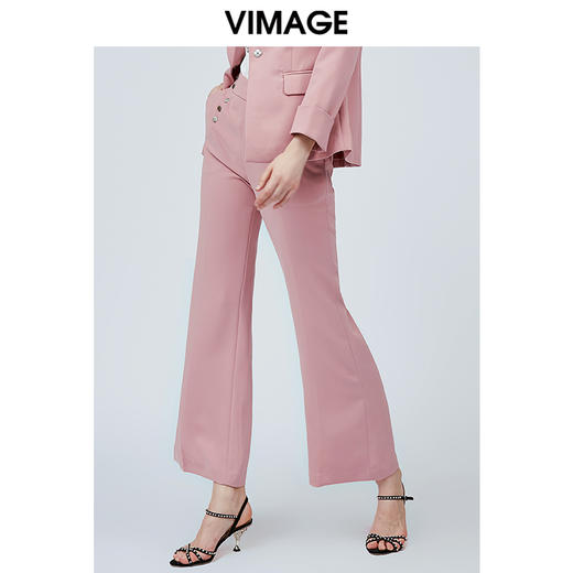 vimage纬漫纪新款春季韩版蒲粉百搭高腰垂感九分微喇裤休闲裤V1105711 商品图1
