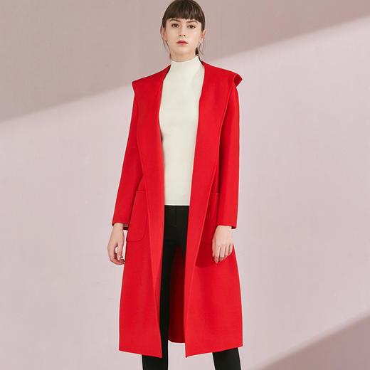 VIMAGE纬漫纪品牌女装冬季修身羊毛大衣连帽毛呢外套女V1014619 商品图1