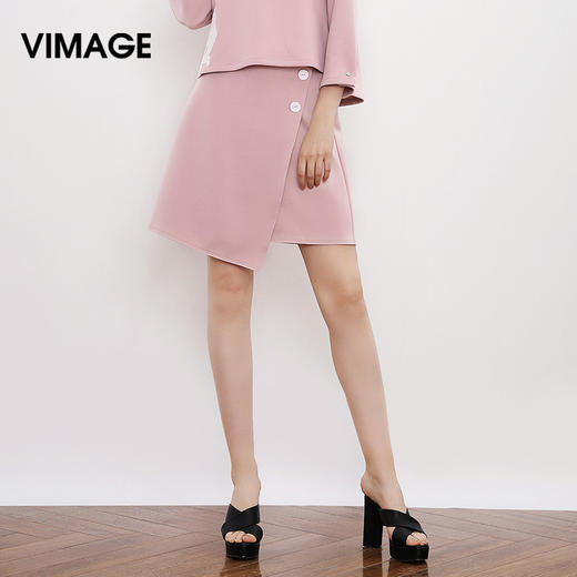 VIMAGE纬漫纪秋季女装拼接不对称A字裙半身裙半裙短裙女V906505 商品图1