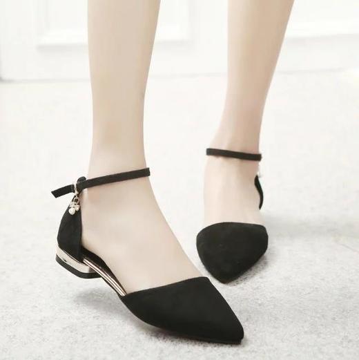 女士凉鞋韩版潮显瘦一字扣带磨砂尖头平底包头女凉鞋学生女单鞋