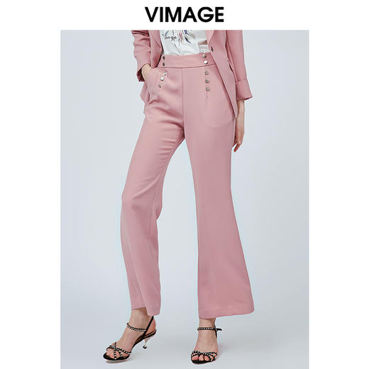 vimage纬漫纪新款春季韩版蒲粉百搭高腰垂感九分微喇裤休闲裤V1105711 商品图2