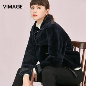 VIMAGE纬漫纪品牌女装冬季新款时尚方领绵羊皮保暖皮衣女V1093601