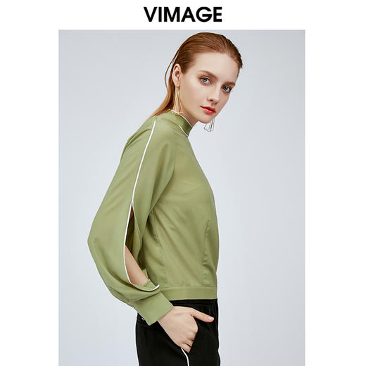 vimage纬漫纪新款心机衬衫设计感超仙女豆绿色挂脖衬衫女衬衣V1113705 商品图1
