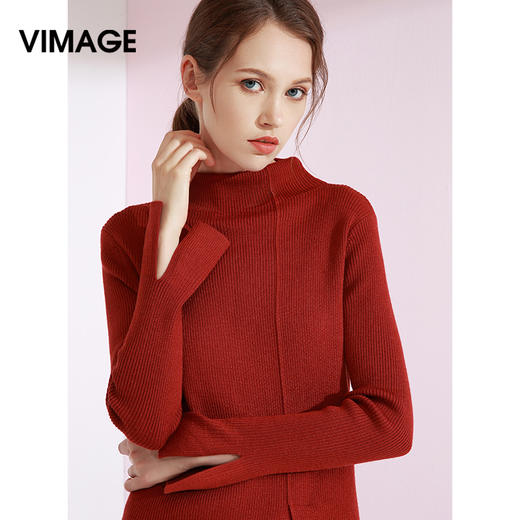 VIMAGE纬漫纪品牌女装秋款高领粗针高腰宽松毛针织衫女长袖V801411 商品图0