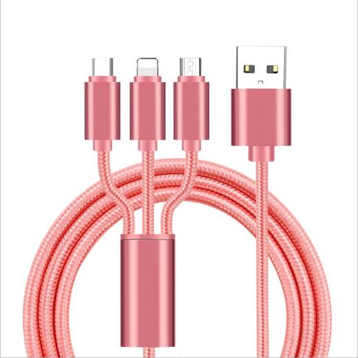 【数码办公】一拖三数据线编织数据线定制伸缩三合一数据线公司礼品数据线 商品图2