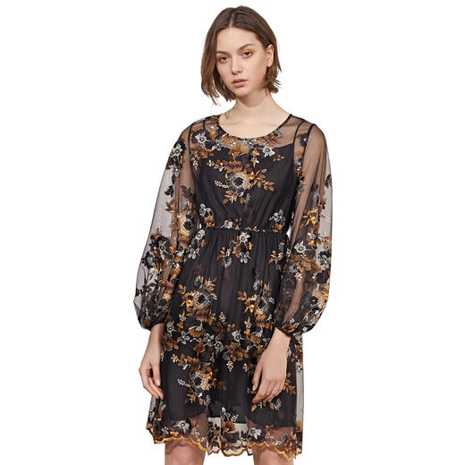 VIMAGE纬漫纪春装款女高腰长袖网纱蕾丝很仙的法国小众连衣裙V1107703 商品图4