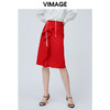 vimage纬漫纪夏季日式工装裙时尚百搭红色半身裙女高腰V1106705 商品缩略图0