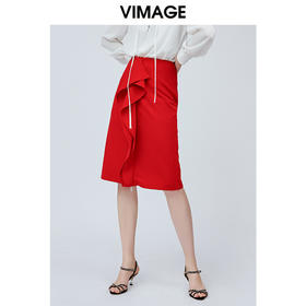vimage纬漫纪夏季日式工装裙时尚百搭红色半身裙女高腰V1106705