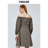 vimage纬漫纪街头雾灰色露肩一字领高腰宽松时尚连衣裙潮V1107708 商品缩略图3