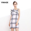 VIMAGE纬漫纪早秋斜领吊带露肩荷叶边短款连衣裙一步裙女V907544 商品缩略图0