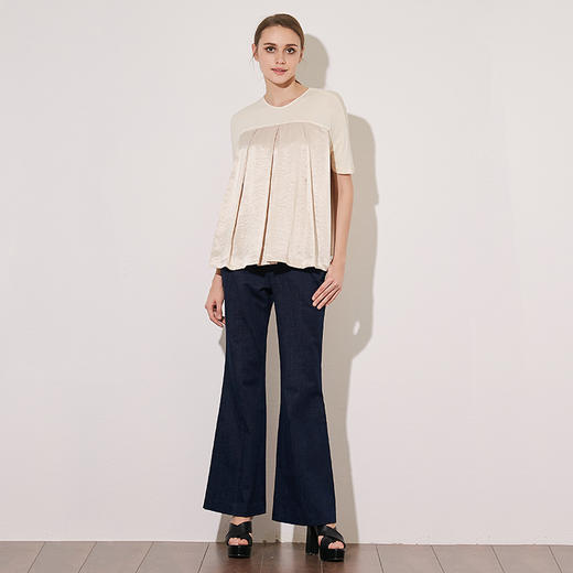 VIMAGE纬漫纪夏季女装宽松修身拼接百搭短袖上衣T恤女夏V902501 商品图1