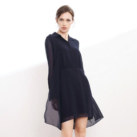 VIMAGE纬漫纪秋季女装衬衫领长袖拼接披肩雪纺连衣裙中裙V9075103 商品图3