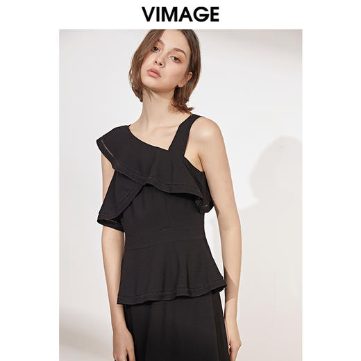 VIMAGE纬漫纪春季优雅斜肩礼服收腰显瘦连衣裙V1077602 商品图0