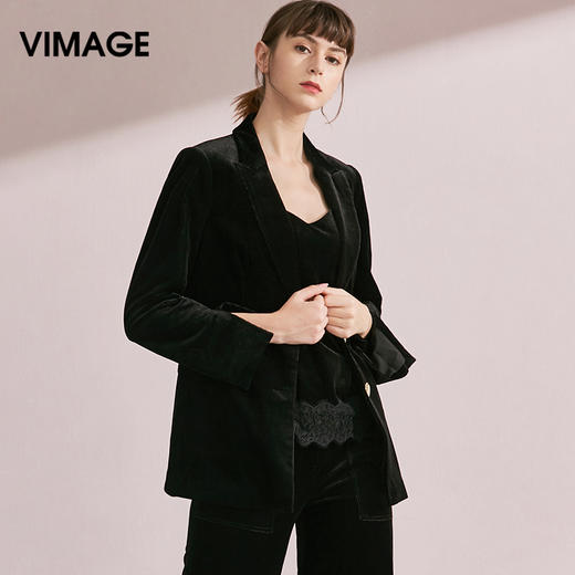 VIMAGE纬漫纪品牌女装冬季时尚修身长袖西装领短外套女V1003607 商品图0