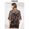 VIMAGE纬漫纪女装春季五分袖雪纺上衣女立领绣花蕾丝衫V1113701 商品缩略图3