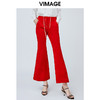 vimage纬漫纪春夏季高腰显瘦百搭微喇裤休闲裤红色长裤V1105708 商品缩略图2