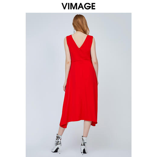 vimage纬漫纪法式洋装露肩晚小礼服裙后背深V红色连衣裙V1177704 商品图3