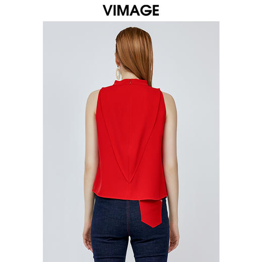 vimage纬漫纪夏季设计感小众轻熟气质无袖红色雪纺上衣女V1113707 商品图3