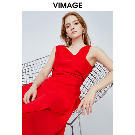 vimage纬漫纪法式洋装露肩晚小礼服裙后背深V红色连衣裙V1177704 商品图0