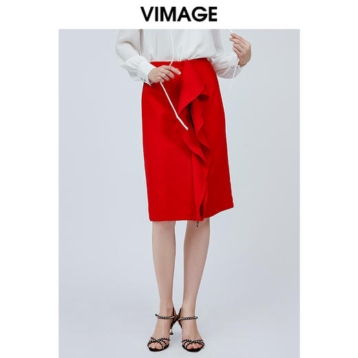 vimage纬漫纪夏季日式工装裙时尚百搭红色半身裙女高腰V1106705 商品图1