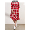 VIMAGE纬漫纪品牌女装春季休闲高腰不规则拼接格子半身裙V1106704 商品缩略图0