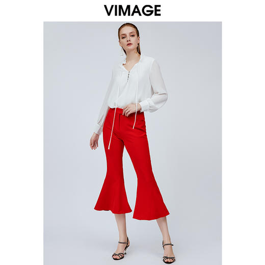 vimage纬漫纪新款夏季百搭高腰显瘦洋气九分裤微喇裤休闲裤女V1105709 商品图6