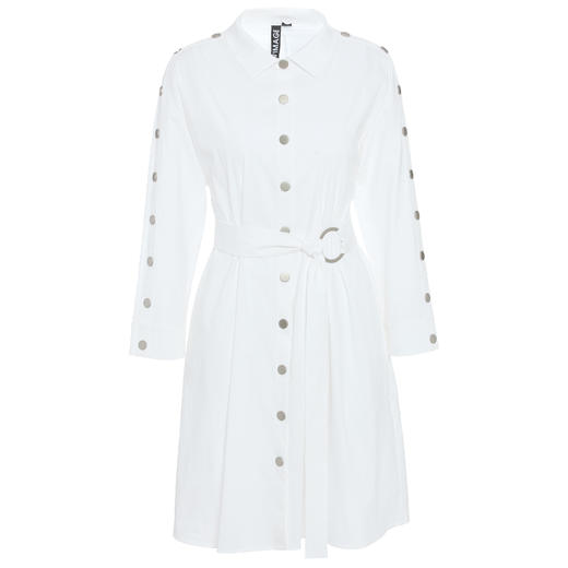 VIMAGE纬漫纪春季金属扣门襟收腰气质韩版衬衫白色连衣裙V1107707 商品图4