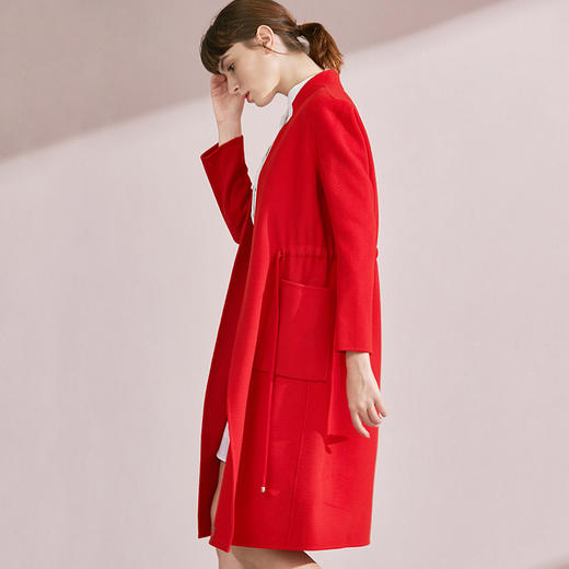VIMAGE纬漫纪品牌女装冬季系带修身毛呢外套女中长款V1014618 商品图1