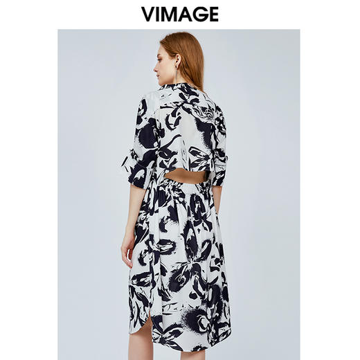 vimage纬漫纪设计师品牌时尚短袖泼墨印花连衣裙夏裙子V1107717 商品图3