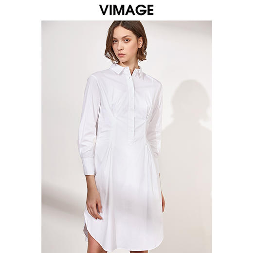 VIMAGE纬漫纪新款白色不规则裙摆方领法式长袖时尚连衣裙女春V1107711 商品图0