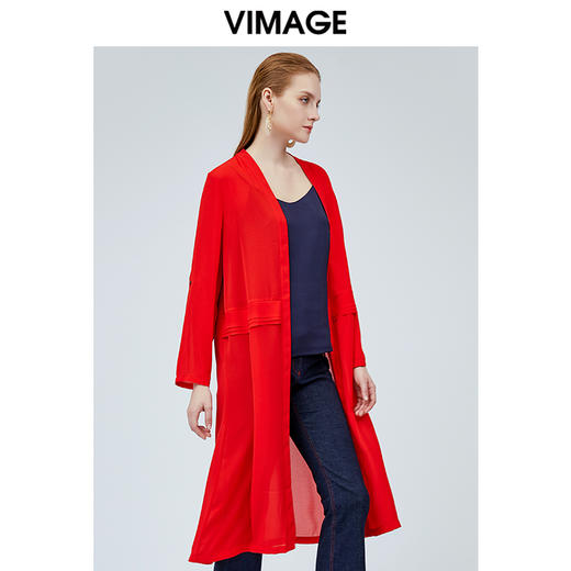vimage纬漫纪设计师品牌红色薄款风衣女中长款防晒服外套V1104705 商品图2