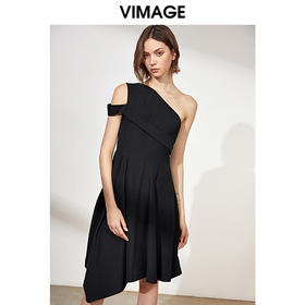VIMAGE纬漫纪女装春夏斜肩礼服连衣裙 不规则裙摆晚礼服V1077604