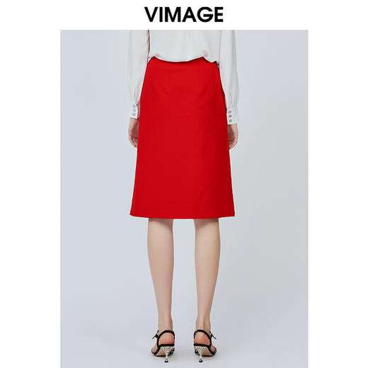 vimage纬漫纪夏季日式工装裙时尚百搭红色半身裙女高腰V1106705 商品图3