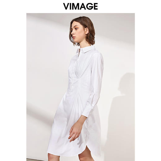 VIMAGE纬漫纪新款白色不规则裙摆方领法式长袖时尚连衣裙女春V1107711 商品图2