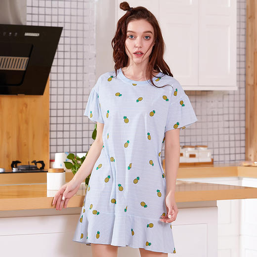 雅黛丽夏款新品卡通印花棉质睡衣女中长款睡裙家居服多色DYJ91011 商品图4