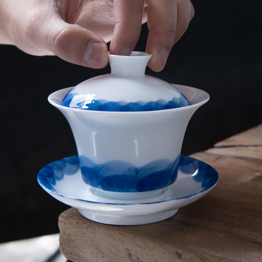 青花三才盖碗茶杯功夫泡茶碗白瓷单个大号景德镇陶瓷器茶具三炮台 商品图1