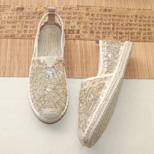 【买麻鞋，雅路人】防脚臭，夏季新款女鞋蕾丝镂空鞋女乐福鞋女时尚懒人鞋手工麻鞋休闲女鞋YD-116千层底 商品图1