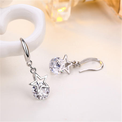 YZC-S925银耳环时尚韩版个性百搭甜美清新五芒星锆石耳环TZW 商品图2