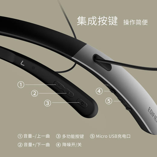 漫步者（EDIFIER）W330NB 颈挂入耳式蓝牙主动降噪耳机 适用于华为苹果小米手机无线蓝牙耳机 商品图4
