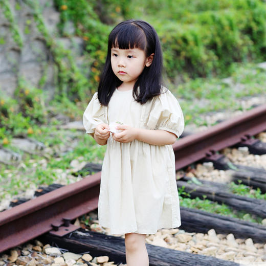 QZ LM19013 女童米色/桔色连衣裙80-120 商品图5