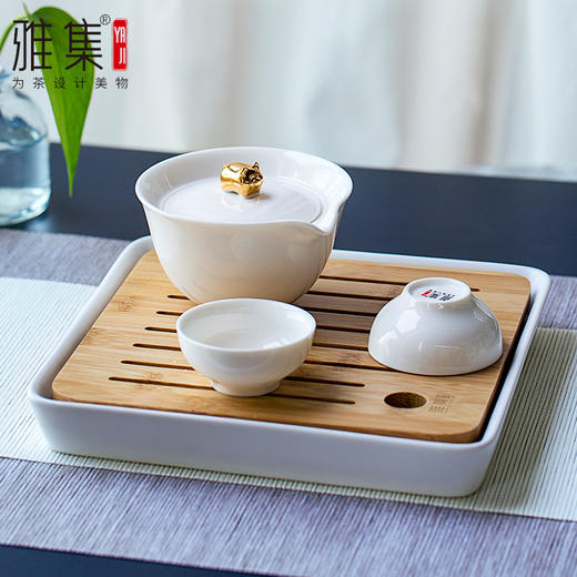 雅集 功夫陶瓷家用茶盘 日式茶托实用茶海 储水大小号干泡台 （不含茶具） 商品图2