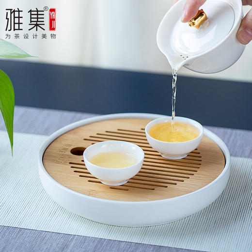 雅集 功夫陶瓷家用茶盘 日式茶托实用茶海 储水大小号干泡台 （不含茶具） 商品图3