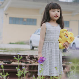 QZ LM19189 女童黄色/白色格子连衣裙