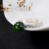 YLY-S990足银复古哑光和田碧玉圆珠镶嵌戒指TZW 商品缩略图1