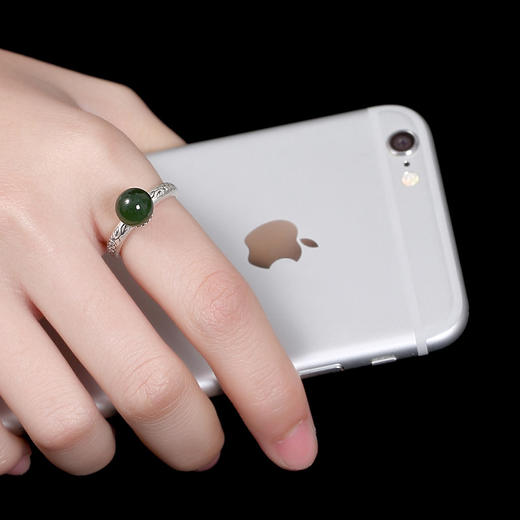 YLY-S990足银复古哑光和田碧玉圆珠镶嵌戒指TZW 商品图3