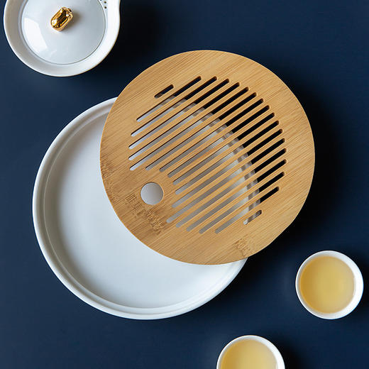雅集 功夫陶瓷家用茶盘 日式茶托实用茶海 储水大小号干泡台 （不含茶具） 商品图1