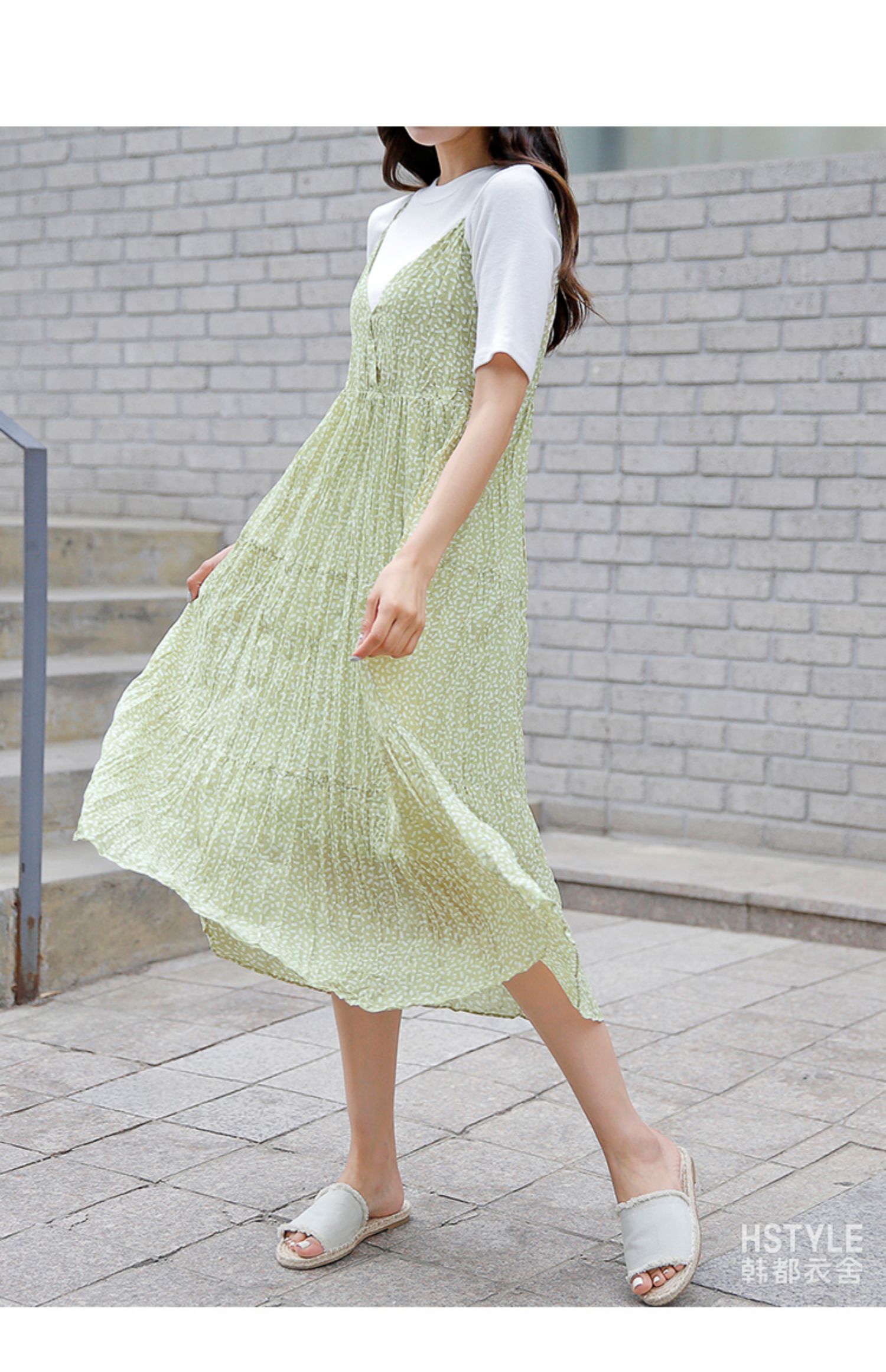 韩都衣舍2021夏装新款女装韩版小清新波点中长吊带连衣裙ok1417沐