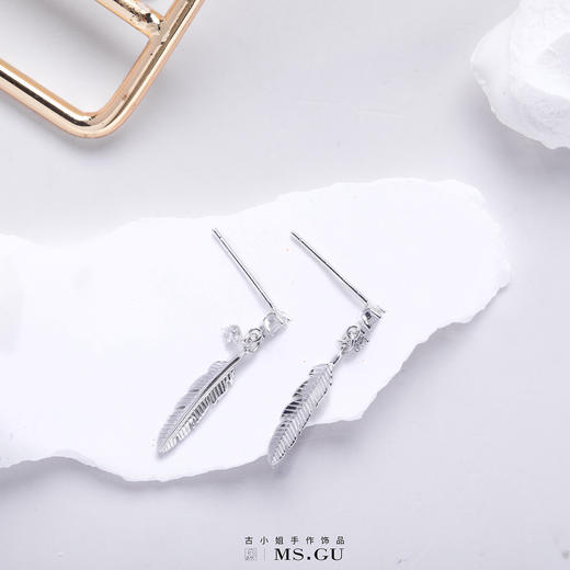 【纯银材质】羽毛套装纯银耳钉  纯银锁骨链 商品图3