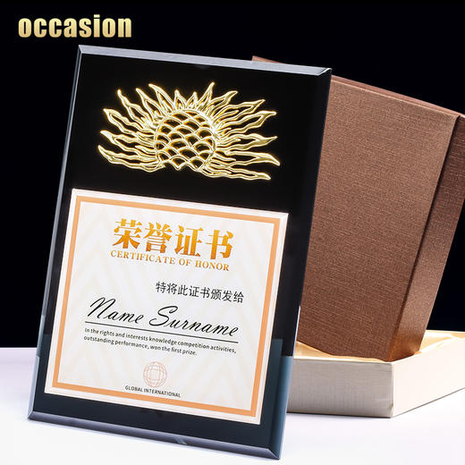 金属太阳水晶奖牌定制定做奖杯企业加盟代理荣誉证书授权牌制作 商品图4